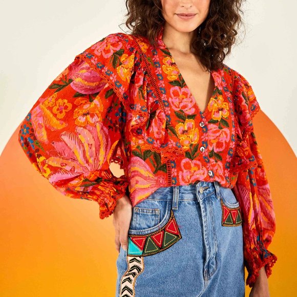 FARM Rio Red Spring Bananas Top/Blouse. Size XS. - Picture 1 of 1
